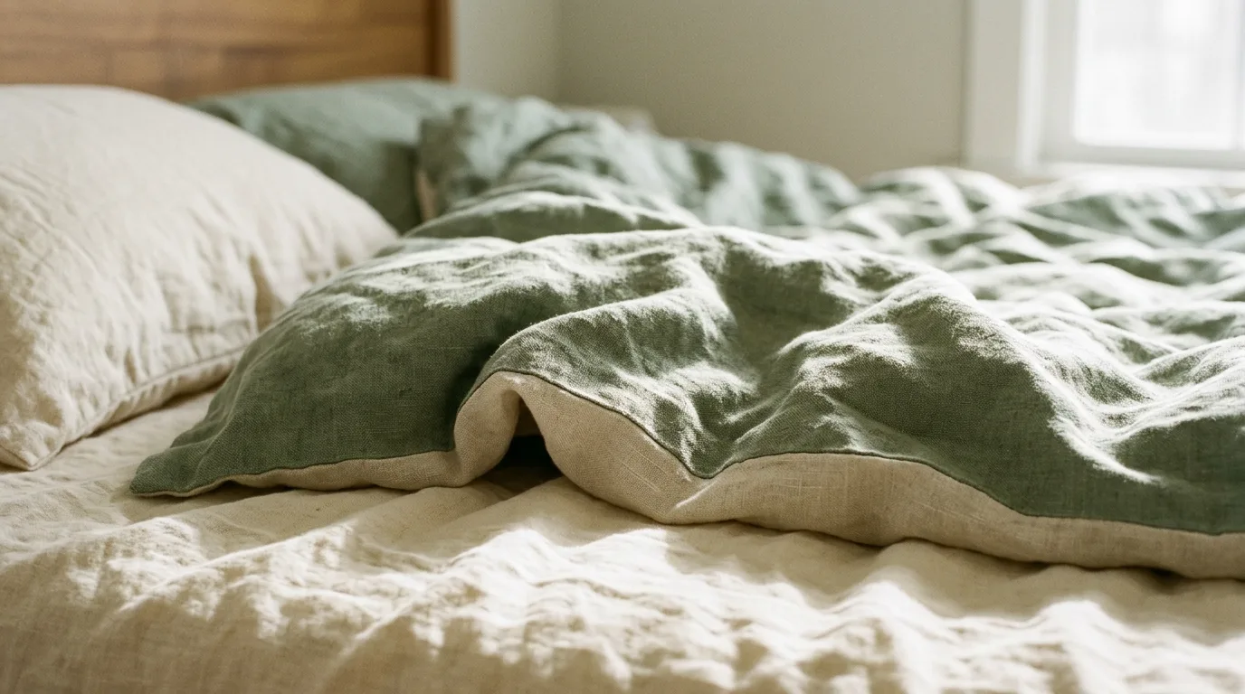 Use textured curtains to soften the color story inspiration for a sage green bedroom.